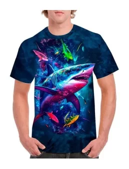 Playera tiburon de colores full print Camisetas de animales marinos