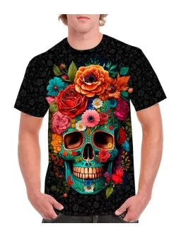 Pink Daisy Skull T-shirt - Day of the Dead T-shirts