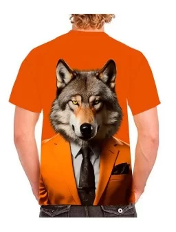 Playera lobo con traje naranja - Playeras de animales