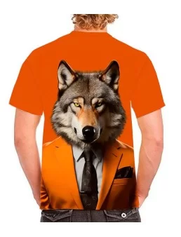 Playera lobo con traje naranja - Playeras de animales