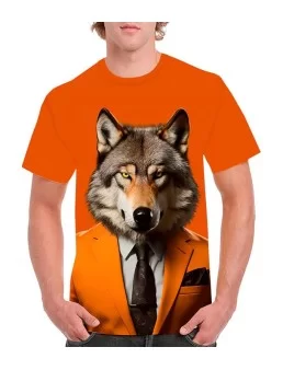 Playera lobo con traje naranja - Playeras de animales