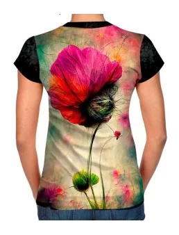 Ladies red and pink dried flower T-shirt