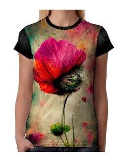 Ladies red and pink dried flower T-shirt