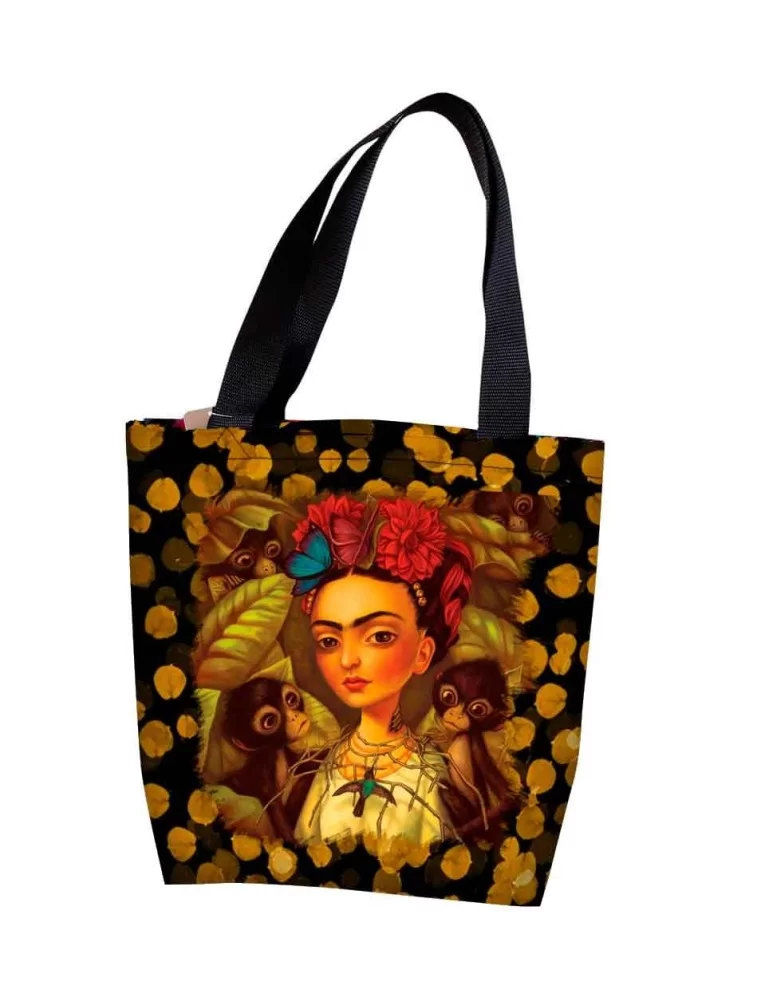 Bolsa de lona Frida hojas doradas - Tote de Frida Kahlo