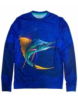 Long-sleeved ful print sublimated Marlin fishing jersey