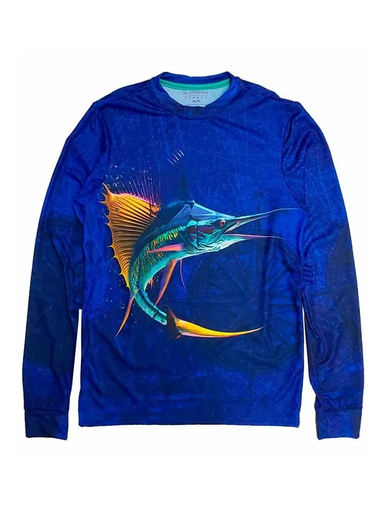 Long-sleeved ful print sublimated Marlin fishing jersey