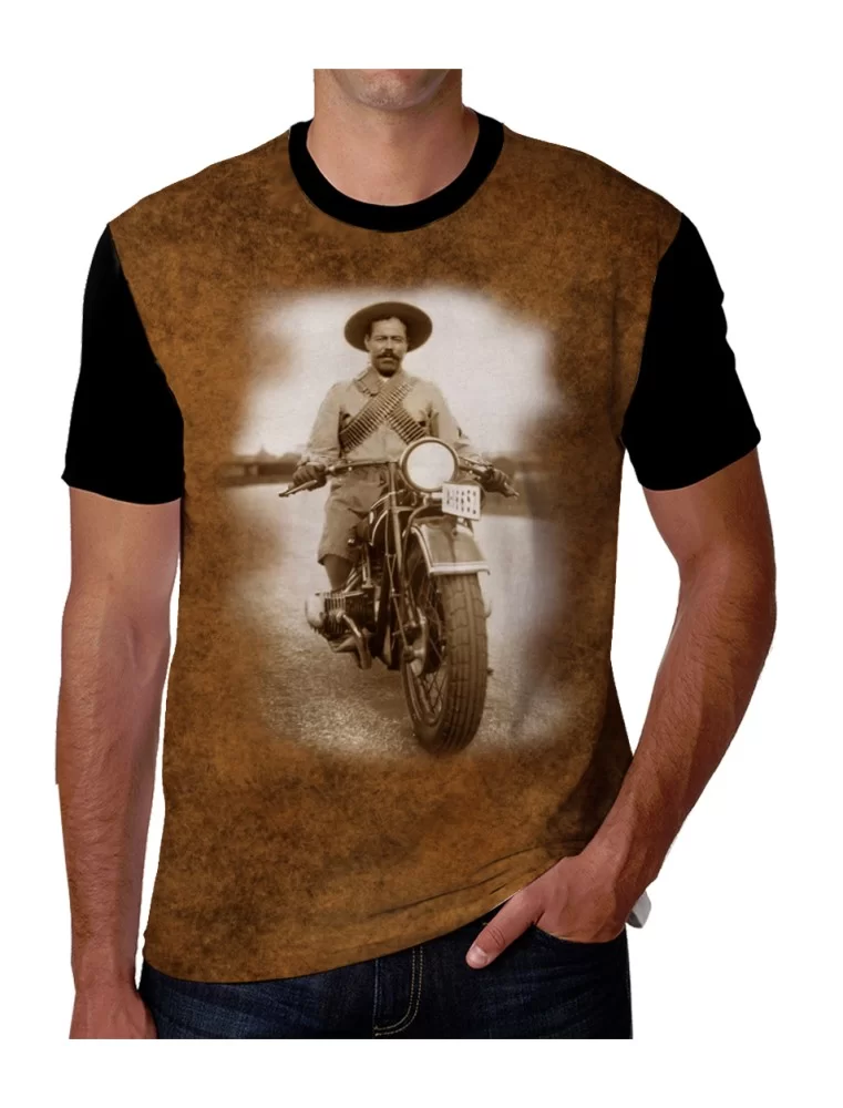 Pancho Villa on motorcycle printed t-shirt