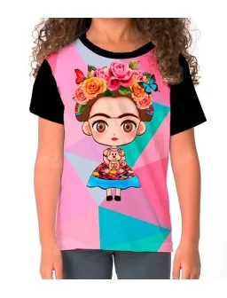 Playera de Frida rosa muñeca con flores