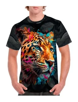 Playera jaguar de colores camisetas de felinos