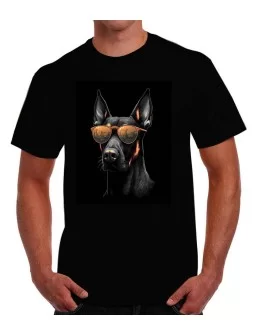 T-shirt of doberman dog with sunglasses