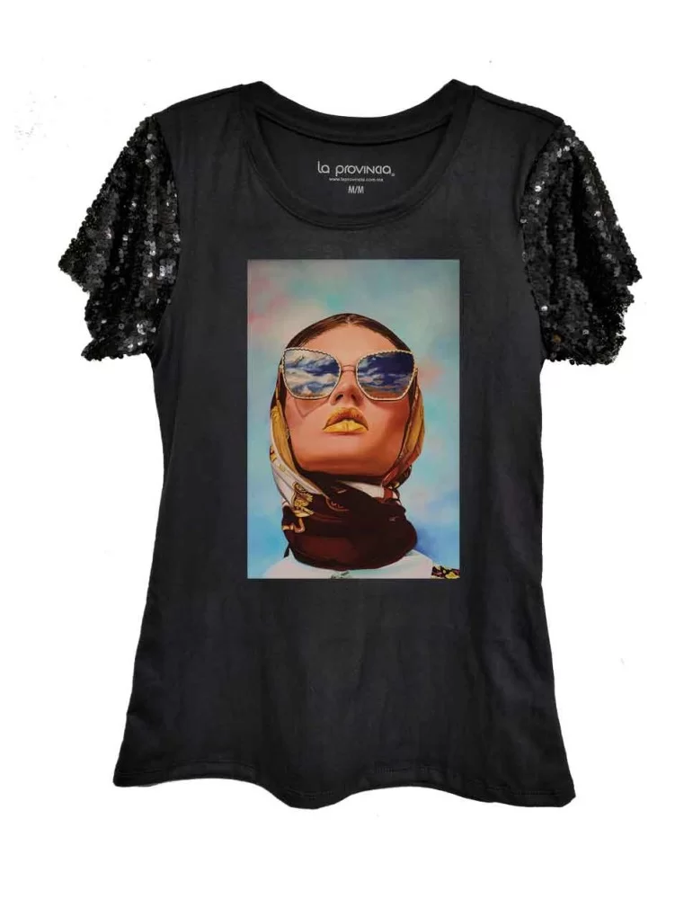 Blusa fashion mujer lentes mangas lentejuela