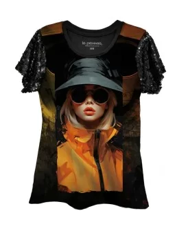 Blusa mangas lentejuela fashion mujer con sombrero