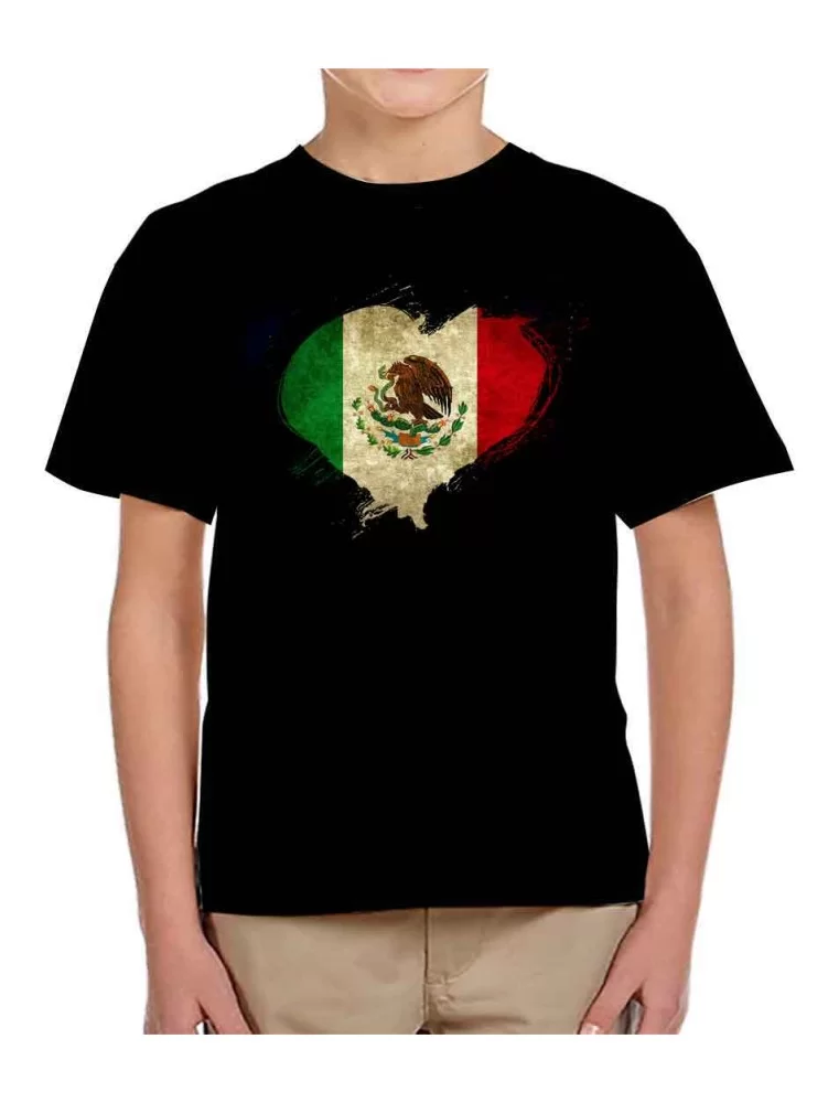 Playera corazon bandera de Mexico niño